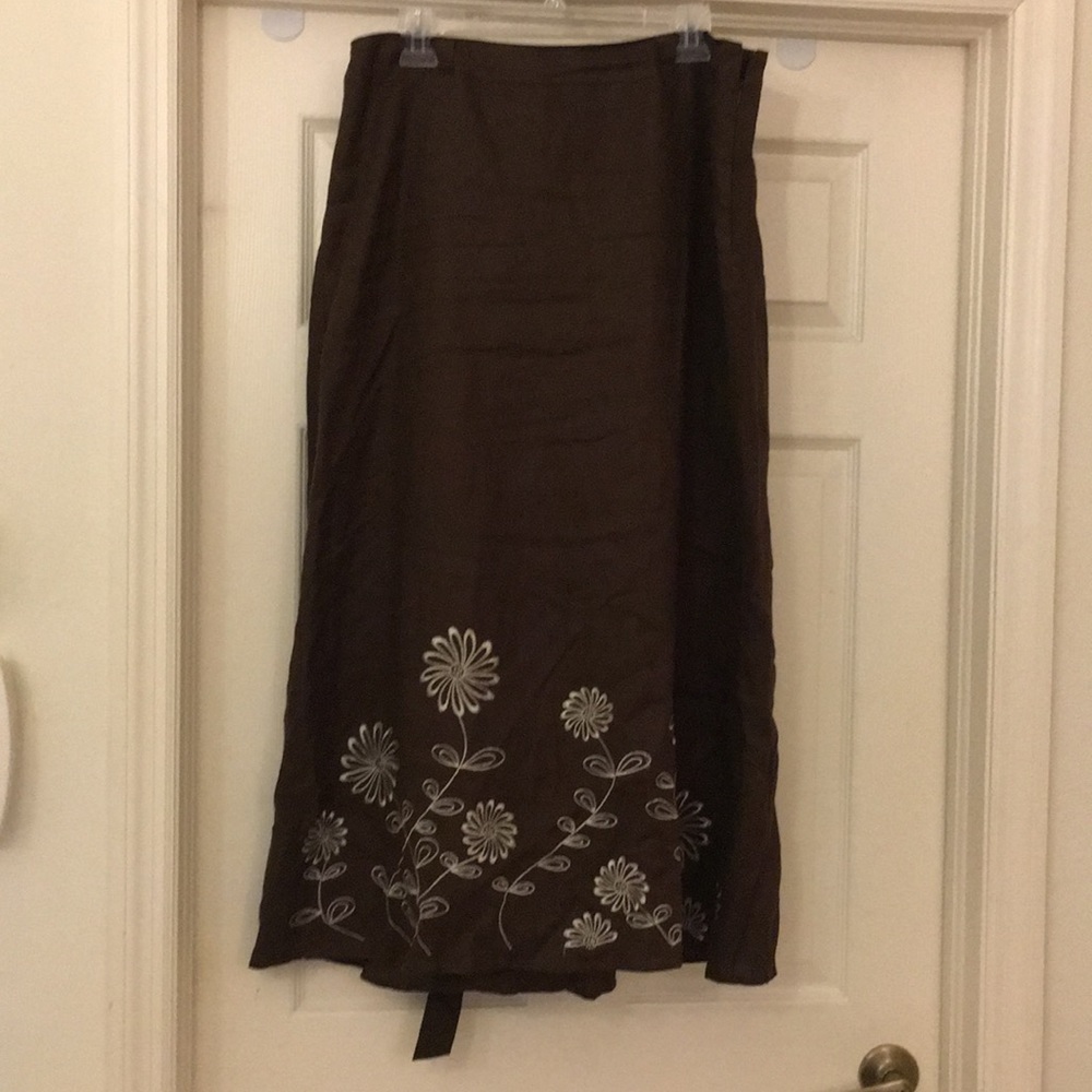 Brown linen skirt with beautiful embroidery